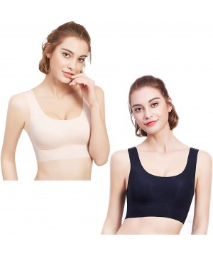 Bras Sleep Bras Thin Soft Comfy Daily Bras Seamless Leisure Bras for Women A to D Cup with Removable Pads - 2-pack Black+nude...