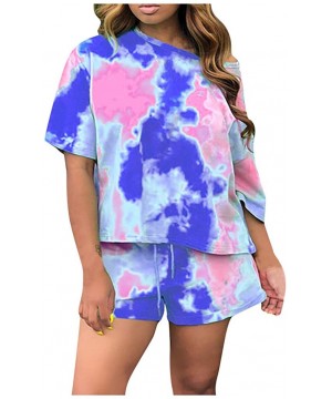 Sets Tie Dye Lounge Sets for Women Womens Tie Dye Printed Lounge Set Short Sleeve Tops and Shorts 2 Piece Pajamas Set Blue - ...