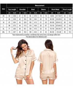 Sets Womens Silk Satin Pajamas Short Sleeve Loungewear Two-Piece Sleepwear Button-Down Pj Set - Champagne-03 - CB197IN7DAC