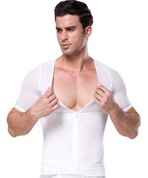 Undershirts Slimming Body Shaper Tank Tops Zipper Tummy Compression Vest Undershirt for Men - B - White - CN18WDDKGC2