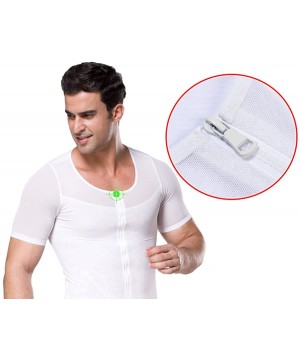 Undershirts Slimming Body Shaper Tank Tops Zipper Tummy Compression Vest Undershirt for Men - B - White - CN18WDDKGC2