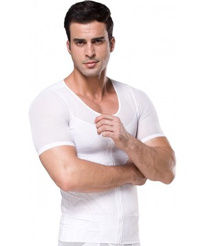 Undershirts Slimming Body Shaper Tank Tops Zipper Tummy Compression Vest Undershirt for Men - B - White - CN18WDDKGC2