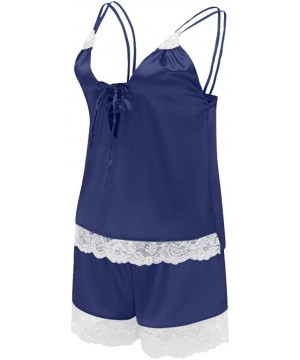 Nightgowns & Sleepshirts Women Two Piece Pyjamas Ladies Sexy Solid Lace Satin Silk Underwear Shorts Sets Chemises Lingerie Sl...