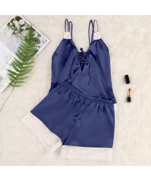 Nightgowns & Sleepshirts Women Two Piece Pyjamas Ladies Sexy Solid Lace Satin Silk Underwear Shorts Sets Chemises Lingerie Sl...