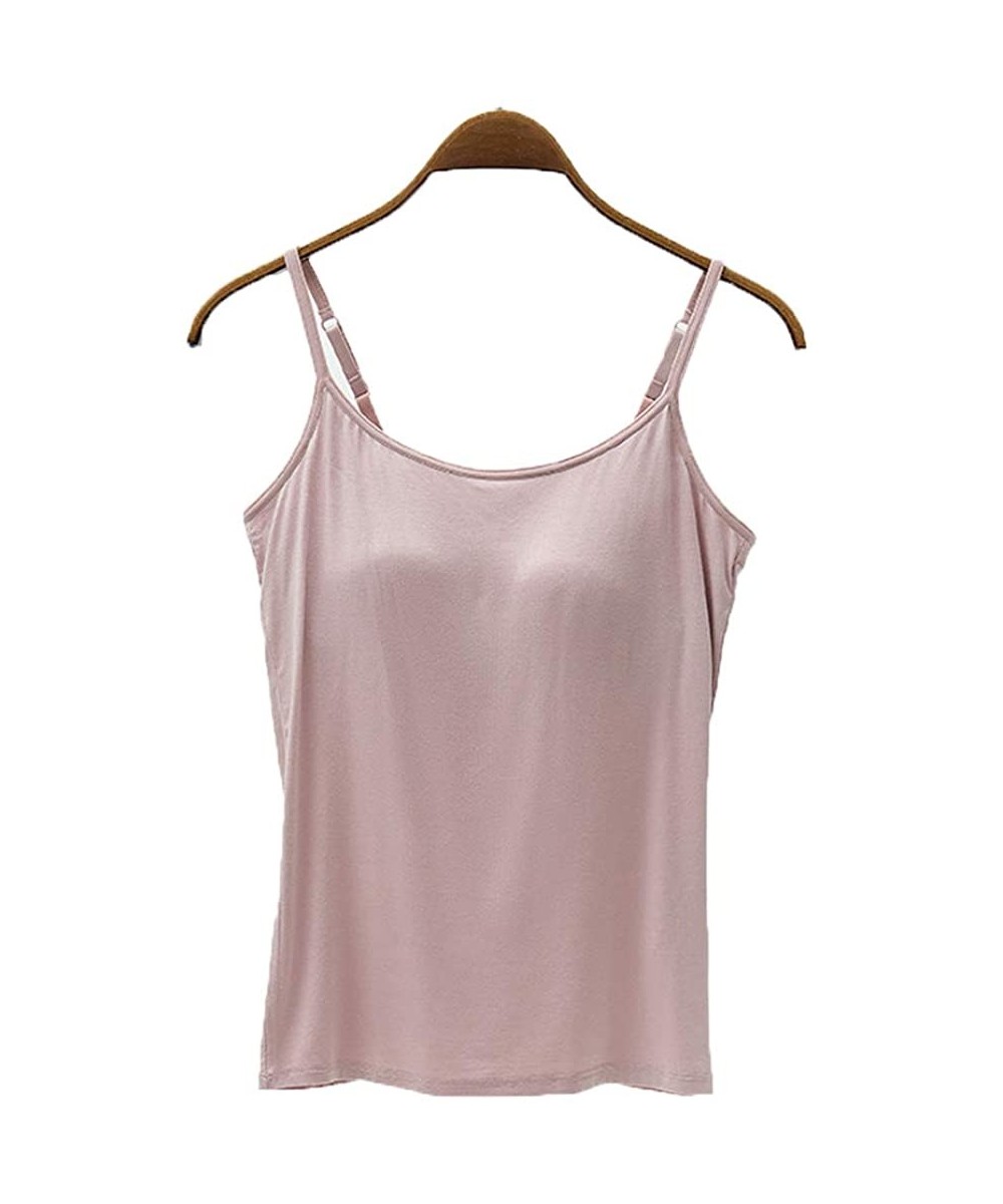 Camisoles & Tanks Women's Modal Built-in Bra Padded Active Camisole Short Sleeves Pajama Casual Tops T-Shirt - 111 Pink - C81...