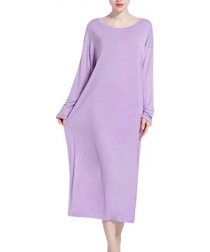 Nightgowns & Sleepshirts Nightgowns for Women Long Sleeve Sleepshirt Soft Knit Full Length Sleepwear - Purple - CQ18YA22YL0