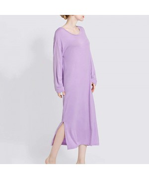 Nightgowns & Sleepshirts Nightgowns for Women Long Sleeve Sleepshirt Soft Knit Full Length Sleepwear - Purple - CQ18YA22YL0