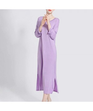 Nightgowns & Sleepshirts Nightgowns for Women Long Sleeve Sleepshirt Soft Knit Full Length Sleepwear - Purple - CQ18YA22YL0