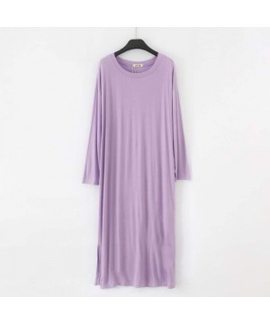 Nightgowns & Sleepshirts Nightgowns for Women Long Sleeve Sleepshirt Soft Knit Full Length Sleepwear - Purple - CQ18YA22YL0