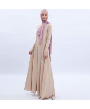 Robes Womens Long Sleeve Maxi Dress Muslim Abaya Robe Plain Simple Modern Islamic Arabic Style Casual Dress 241 khaki - CI199...