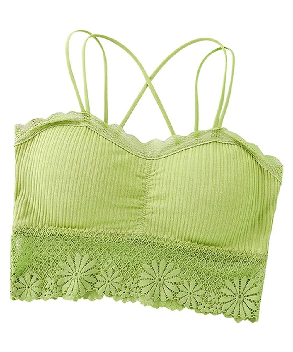 Robes Women Sexy Bra Solid Vest Lace Camisole Breathable Push Up Top Underwear - Green - C6194UH6T6S