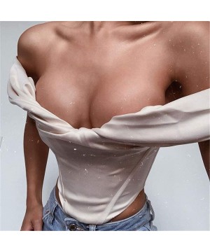 Camisoles & Tanks Women Backless Bustier V-Neck Bandeau Lady Slim Solid Tanks Crop Tops - White - CJ19CIS7ZHA