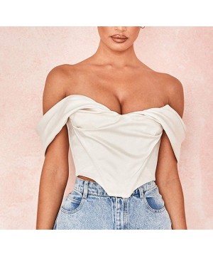 Camisoles & Tanks Women Backless Bustier V-Neck Bandeau Lady Slim Solid Tanks Crop Tops - White - CJ19CIS7ZHA