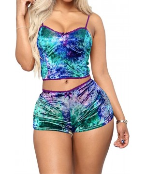 Sets Women Sexy 2 Piece Outfits Camisole Crop Top Shorts Sleepwear Set - Tie-dye Blue Green - CI19EORZK53