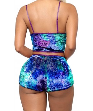 Sets Women Sexy 2 Piece Outfits Camisole Crop Top Shorts Sleepwear Set - Tie-dye Blue Green - CI19EORZK53