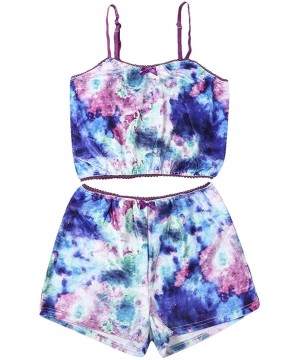 Sets Women Sexy 2 Piece Outfits Camisole Crop Top Shorts Sleepwear Set - Tie-dye Blue Green - CI19EORZK53