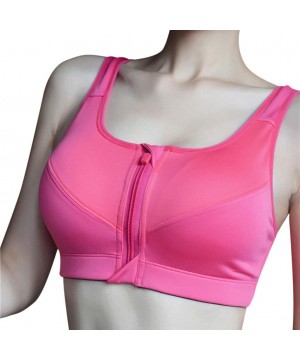 Bras Women's Seamless Wirefree Zipper Front Racerback Sports Bra with Removable Paddings - Hot Pink - CA193MUDOA8