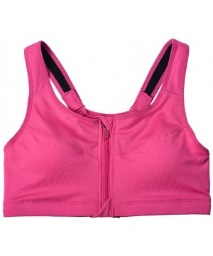 Bras Women's Seamless Wirefree Zipper Front Racerback Sports Bra with Removable Paddings - Hot Pink - CA193MUDOA8