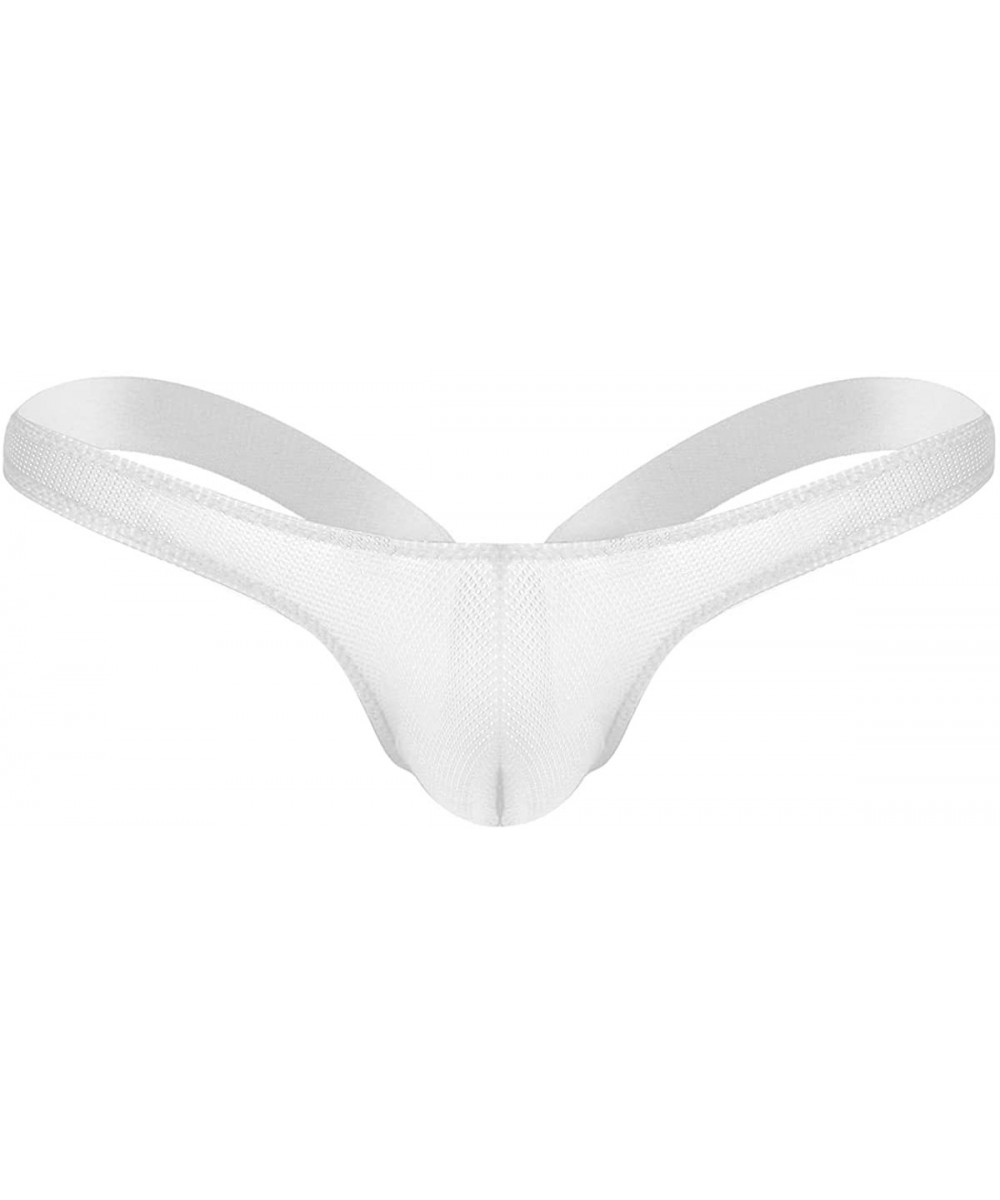 G-Strings & Thongs Men's Mesh See Through Open Back Stretchy Jockstrap G-String Bikini Low Rise Thong Underwear - White - CD1...