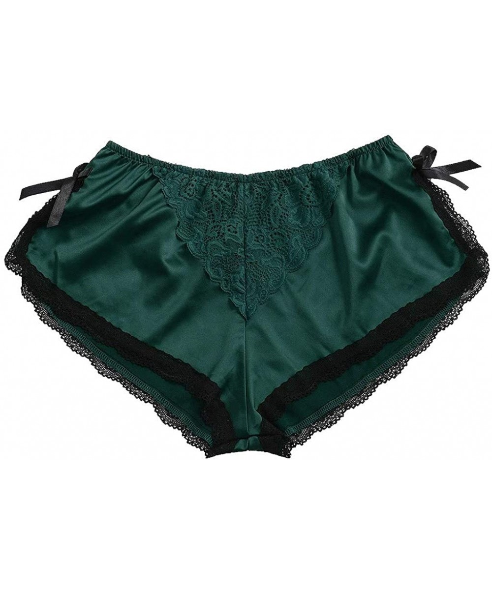 Baby Dolls & Chemises Women Shorts Silk Satin Sexy Lace Floral Bow Pajamas Underwear - Green - C4198358CKC