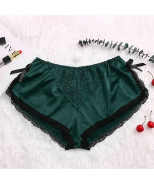 Baby Dolls & Chemises Women Shorts Silk Satin Sexy Lace Floral Bow Pajamas Underwear - Green - C4198358CKC