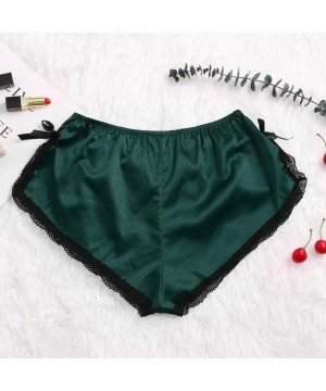 Baby Dolls & Chemises Women Shorts Silk Satin Sexy Lace Floral Bow Pajamas Underwear - Green - C4198358CKC