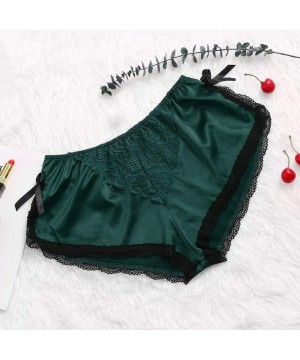 Baby Dolls & Chemises Women Shorts Silk Satin Sexy Lace Floral Bow Pajamas Underwear - Green - C4198358CKC