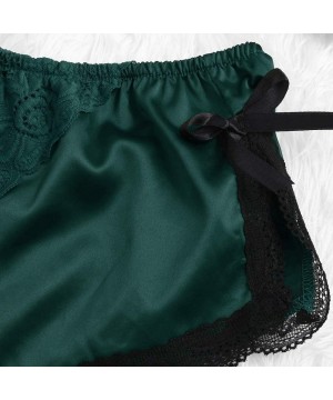 Baby Dolls & Chemises Women Shorts Silk Satin Sexy Lace Floral Bow Pajamas Underwear - Green - C4198358CKC