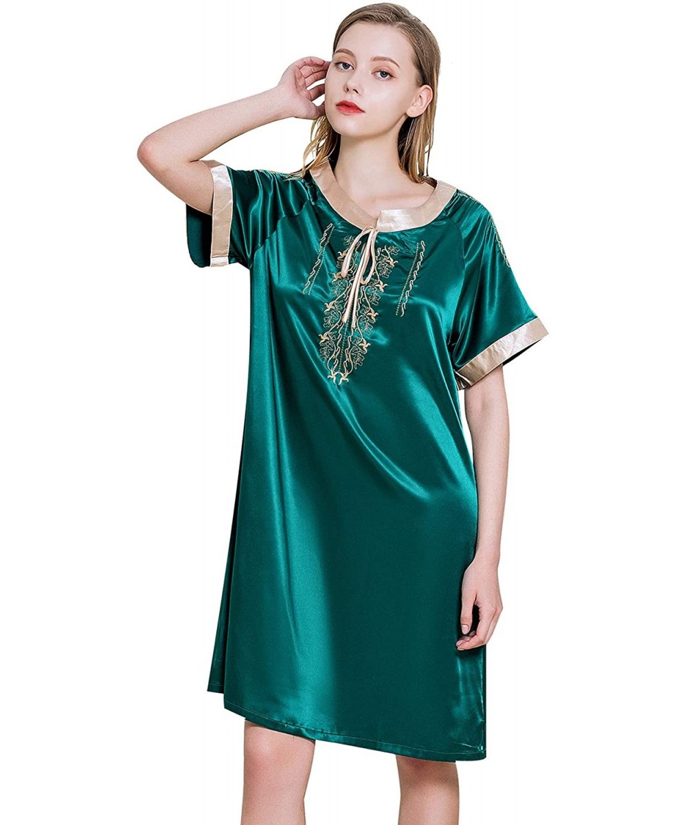 Nightgowns & Sleepshirts Womens Sexy Lingerie Satin Pajamas Cami Shorts Set Nightwear Sleepwear - Green - CO18AI5NQDN