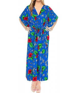 Nightgowns & Sleepshirts Women's One Size Kaftan Kimono Dresses Loungewear Cover Ups Drawstring - Blue_o264 - CI182IQ05ZA