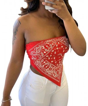 Camisoles & Tanks Women's Sexy Bandana Tube Top Smocked Crop Top Strapless Sleeveless Paisley Bandeau Shirt - Red - CP19C999EG9