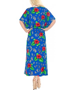 Nightgowns & Sleepshirts Women's One Size Kaftan Kimono Dresses Loungewear Cover Ups Drawstring - Blue_o264 - CI182IQ05ZA