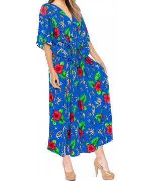 Nightgowns & Sleepshirts Women's One Size Kaftan Kimono Dresses Loungewear Cover Ups Drawstring - Blue_o264 - CI182IQ05ZA