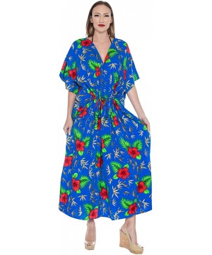 Nightgowns & Sleepshirts Women's One Size Kaftan Kimono Dresses Loungewear Cover Ups Drawstring - Blue_o264 - CI182IQ05ZA