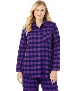 Tops Women's Plus Size Flannel Snap-Front Pajama Shirt Pajamas - Plum Burst Plaid (1372) - C419G50QEZW