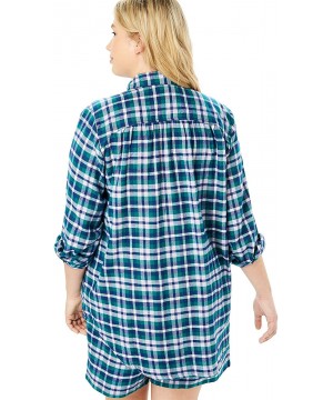 Tops Women's Plus Size Flannel Snap-Front Pajama Shirt Pajamas - Plum Burst Plaid (1372) - C419G50QEZW