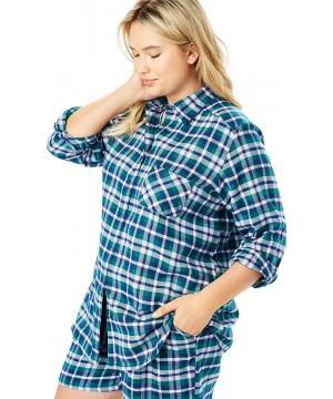 Tops Women's Plus Size Flannel Snap-Front Pajama Shirt Pajamas - Plum Burst Plaid (1372) - C419G50QEZW