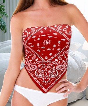 Camisoles & Tanks Women's Sexy Bandana Tube Top Smocked Crop Top Strapless Sleeveless Paisley Bandeau Shirt - Red - CP19C999EG9