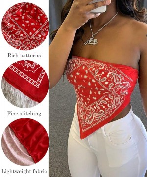 Camisoles & Tanks Women's Sexy Bandana Tube Top Smocked Crop Top Strapless Sleeveless Paisley Bandeau Shirt - Red - CP19C999EG9