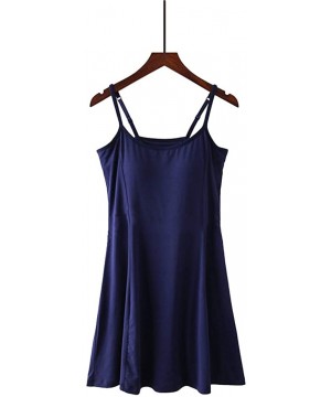 Slips Women's Modal Cotton Chemise Built-in Bra Long Lounge Cami Top A-Lined Pajama Dress - A Navy Blue - CI1942DNNXC