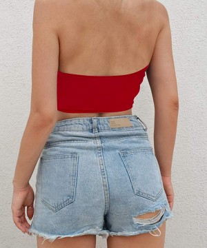 Camisoles & Tanks Women's Sexy Bandana Tube Top Smocked Crop Top Strapless Sleeveless Paisley Bandeau Shirt - Red - CP19C999EG9