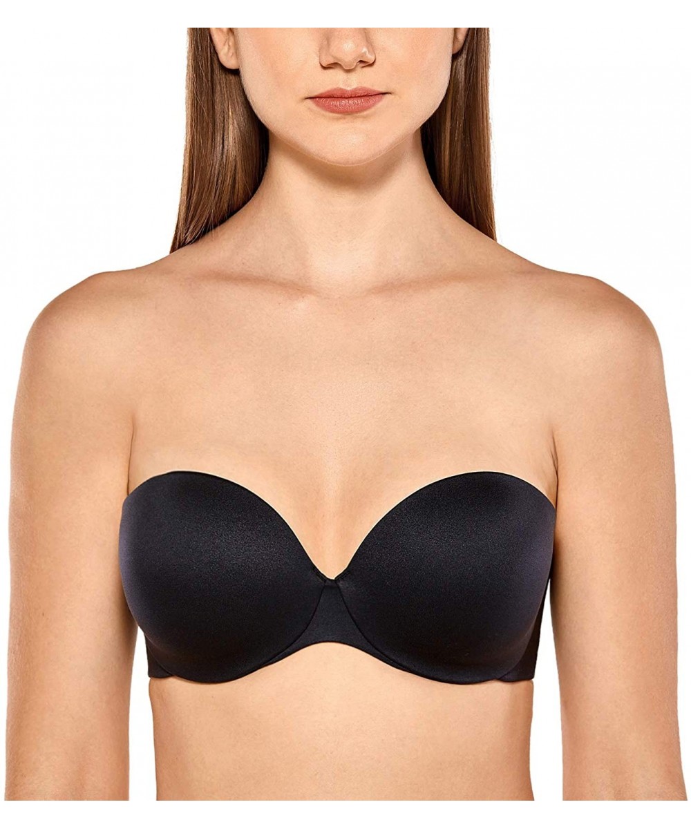 Bras Women's Push Up Strapless Bra Full Coverage Padded Underwire Bras - Black - CU18ARYYN3Z