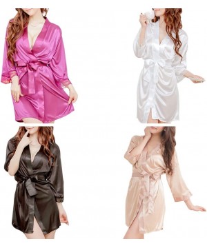 Robes (1 Set) Sexy Lingerie Sexy Pajamas- Yukata Satin Strap Nightdress Kimono Bathrobe- Women's Short Kimono Style V-Neck Ba...