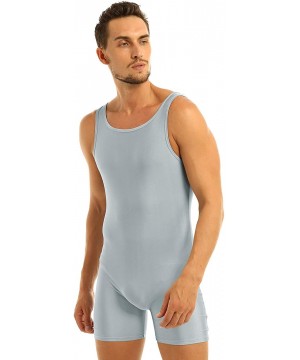 Shapewear Mens One-Piece Spandex Boxers Short Leotard Gym Training Workout Sleeveless Bodysuit - Silver Gray - CG19DLHZQXK