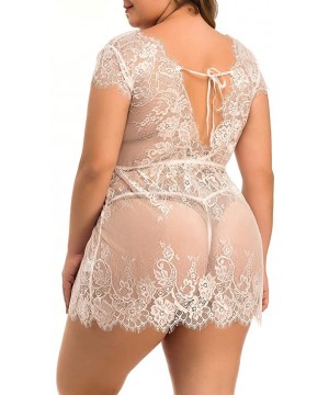 Baby Dolls & Chemises Women Sexy Plus Size Lingerie Eyelash Lace Babydoll Nightwear Set Sheer Chemises White XXXXL - CH18A62H86I