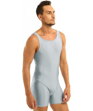 Shapewear Mens One-Piece Spandex Boxers Short Leotard Gym Training Workout Sleeveless Bodysuit - Silver Gray - CG19DLHZQXK