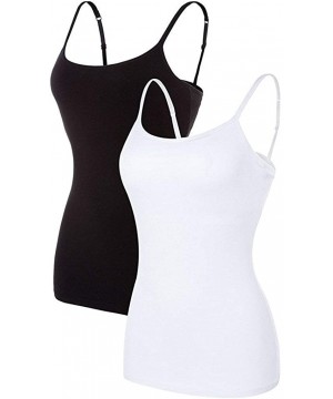 Camisoles & Tanks Womens Cotton Camisole Shelf Bra Cami Tank Top Strechy Undershirts 2 Pack - Black&white 2 Pack - C019C2685LQ