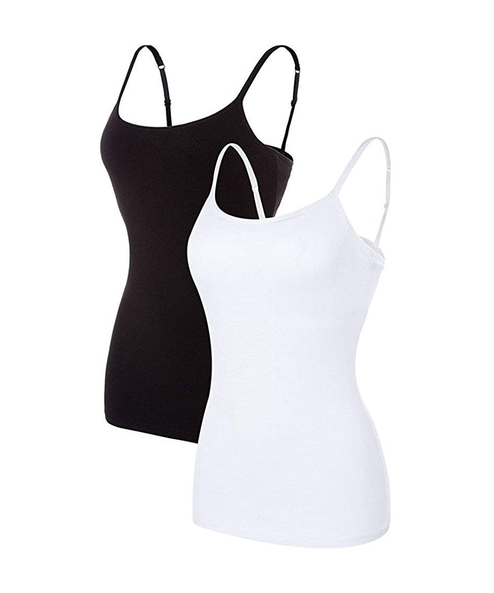 Camisoles & Tanks Womens Cotton Camisole Shelf Bra Cami Tank Top Strechy Undershirts 2 Pack - Black&white 2 Pack - C019C2685LQ