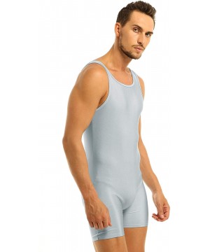 Shapewear Mens One-Piece Spandex Boxers Short Leotard Gym Training Workout Sleeveless Bodysuit - Silver Gray - CG19DLHZQXK