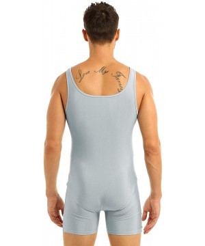 Shapewear Mens One-Piece Spandex Boxers Short Leotard Gym Training Workout Sleeveless Bodysuit - Silver Gray - CG19DLHZQXK